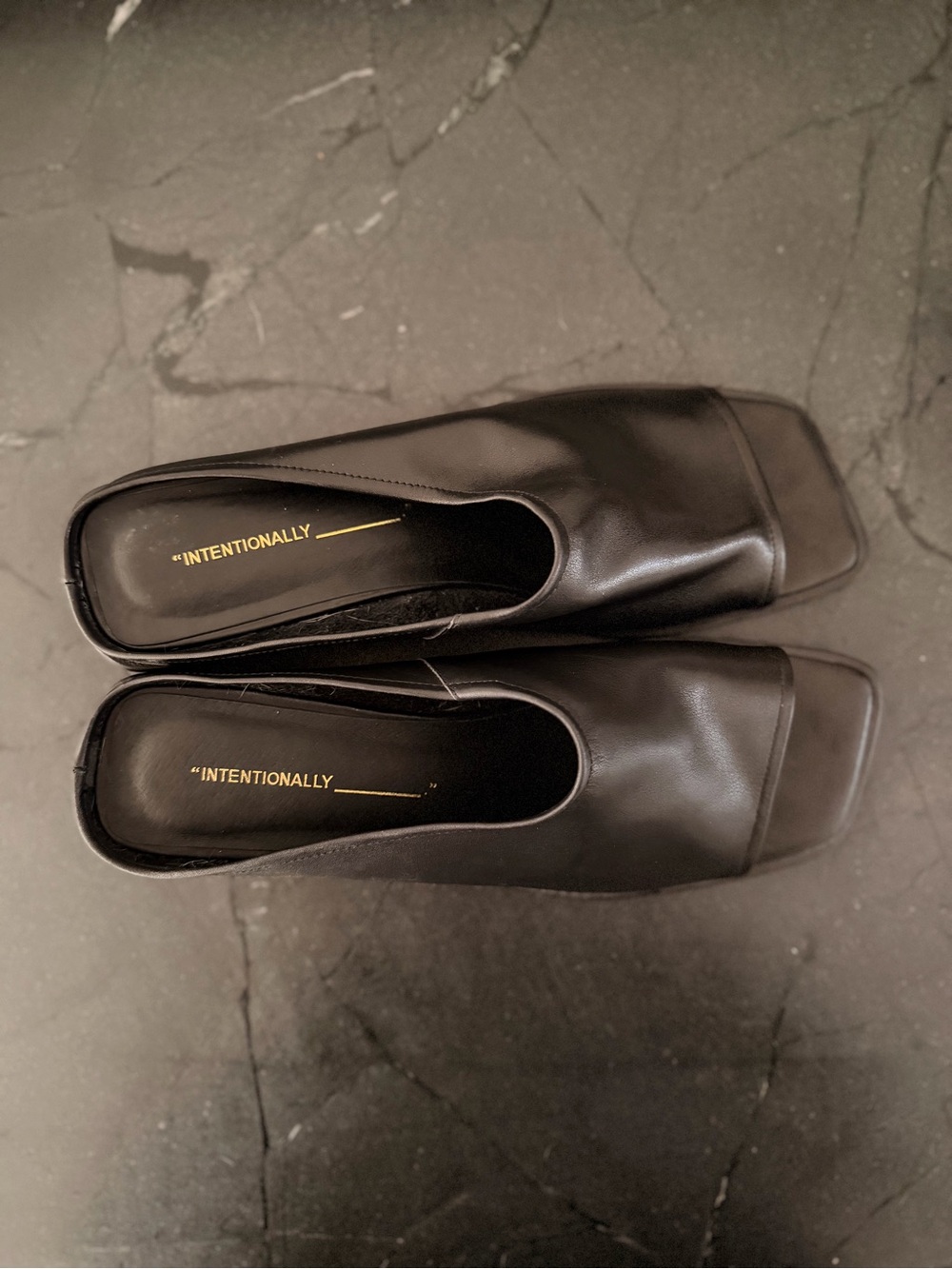 INTENTIONALLY BLANK Black Open-Toe Block Heel Mules - Picture 3 of 4